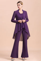Affordable Straps Beading Grape Chiffon Mother of Bride Jumpsuit Online with Wrap
